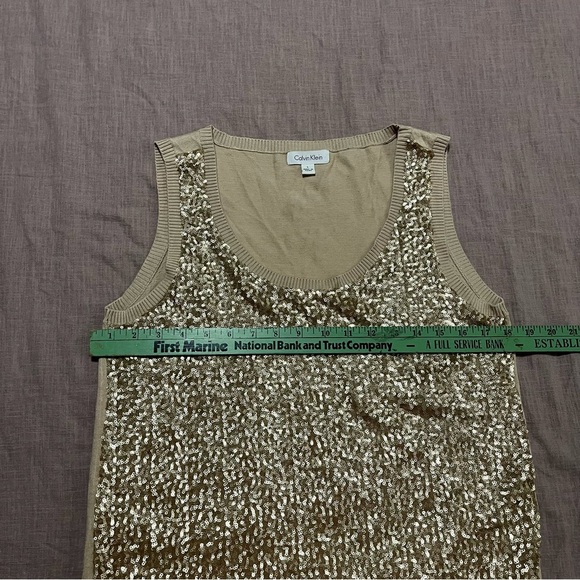 Calvin Klein Gold Sequin Tank Top Sweater Size Large Party Holiday Sparkle - Picture 7 of 7